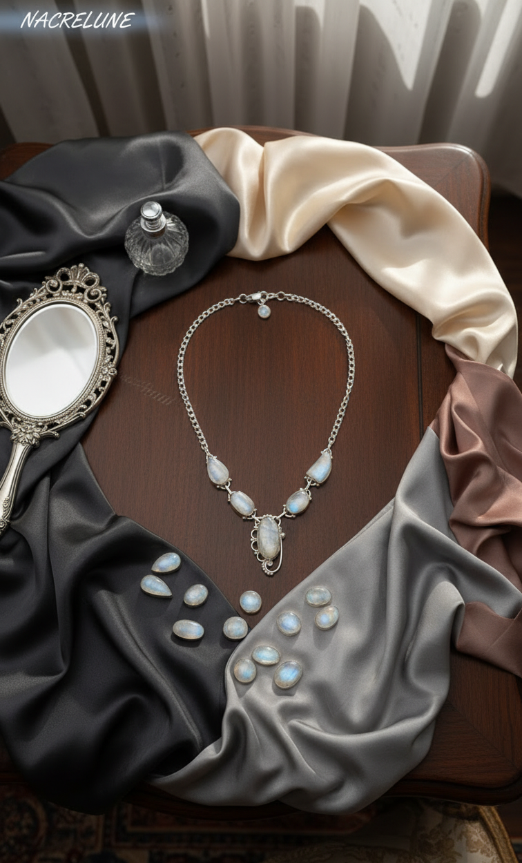 Collier en argent et pierres de lune modèle 2