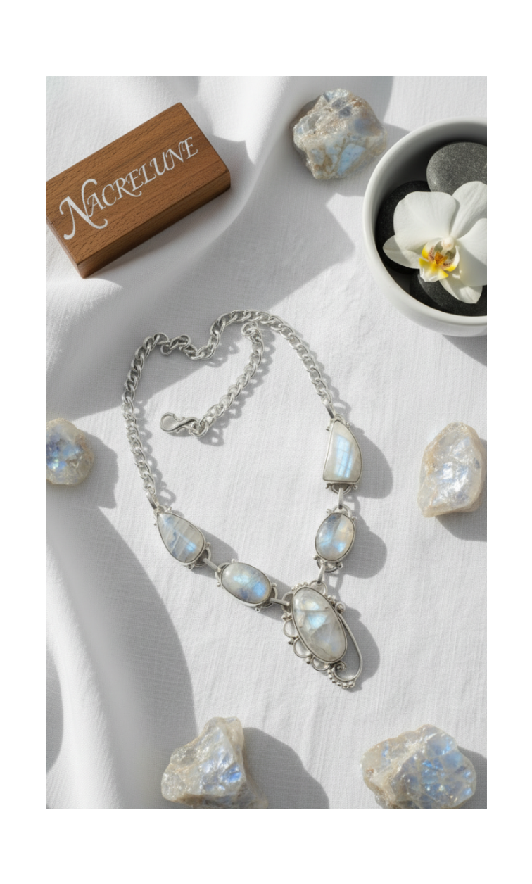 Collier en argent et pierres de lune modèle 2