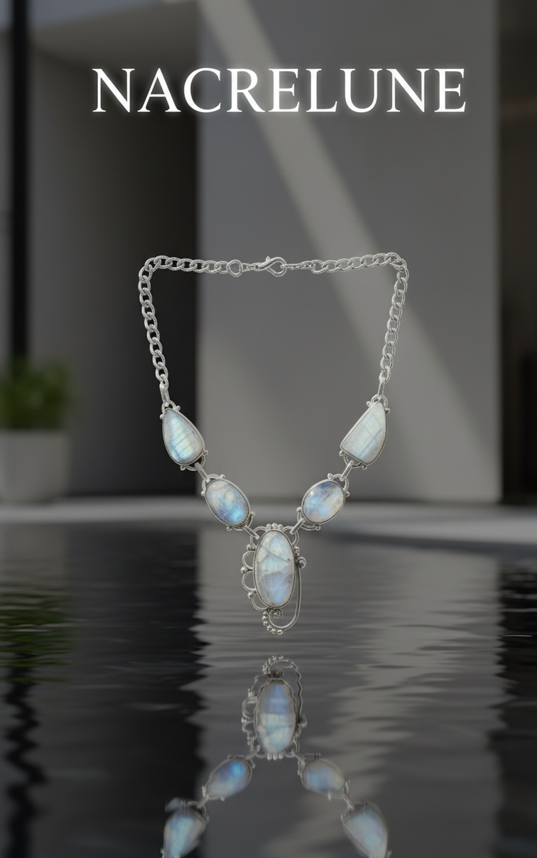 Collier en argent et pierres de lune modèle 2