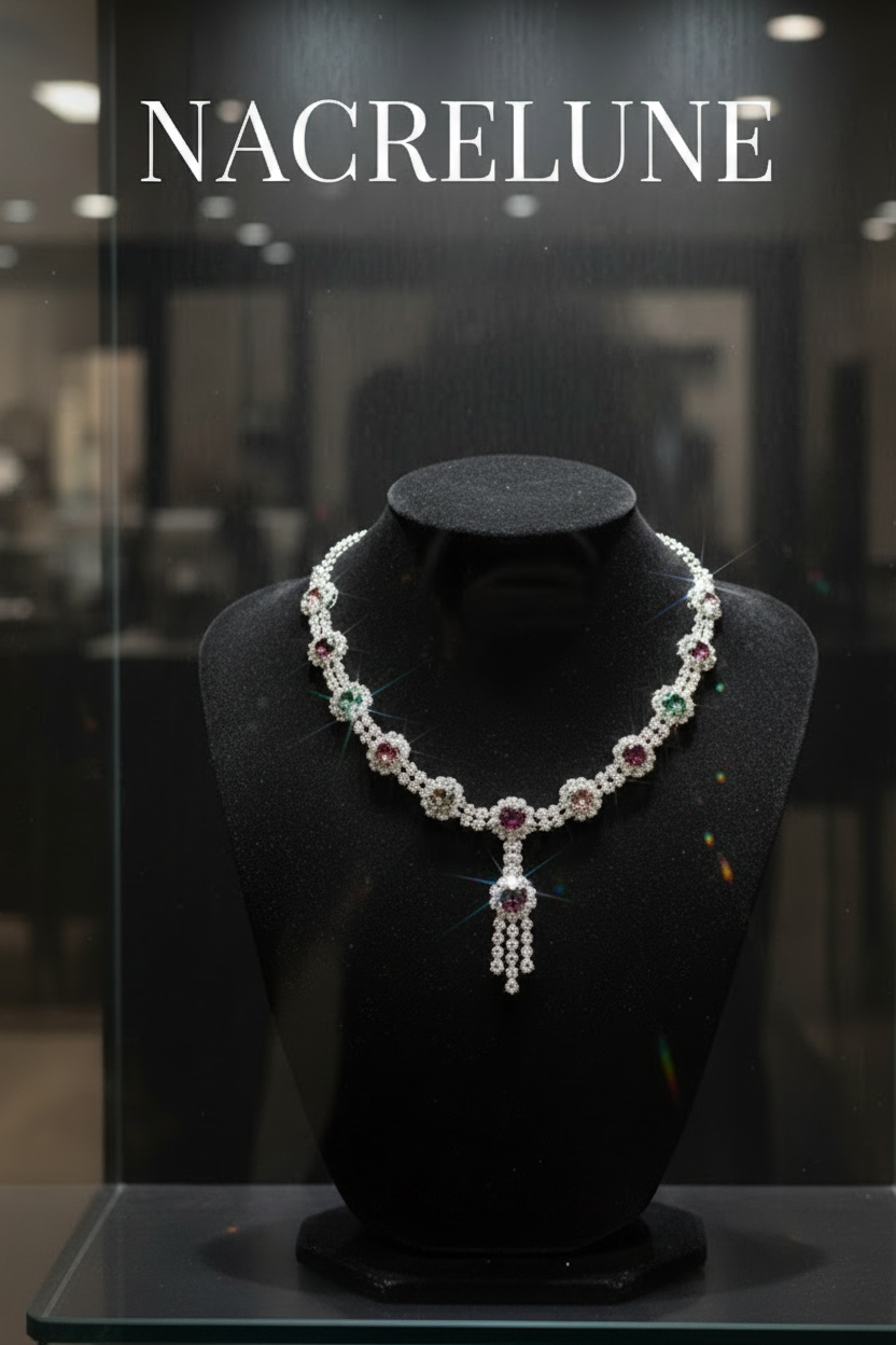 Collier en strass aux reflets multicolores