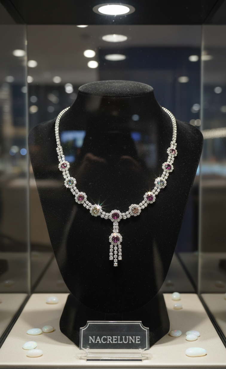 Collier en strass aux reflets multicolores