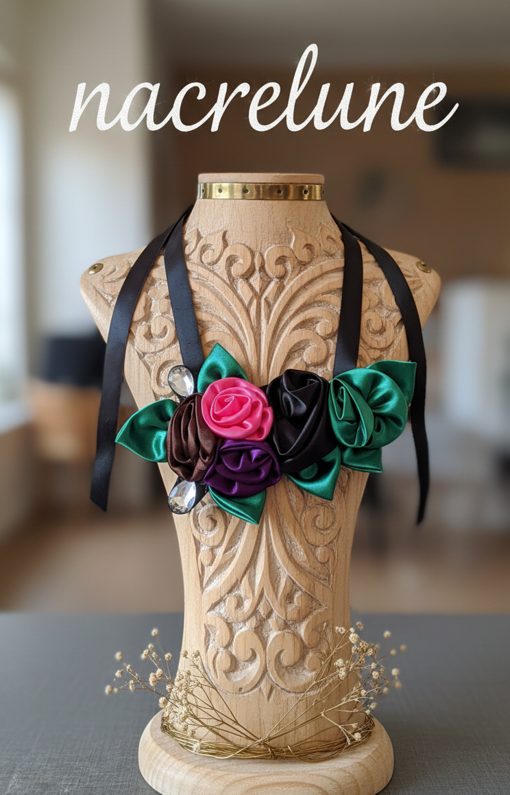 Collier fleurs en tissu – Style bohème romantique-NACRELUNE NACRELUNE collier