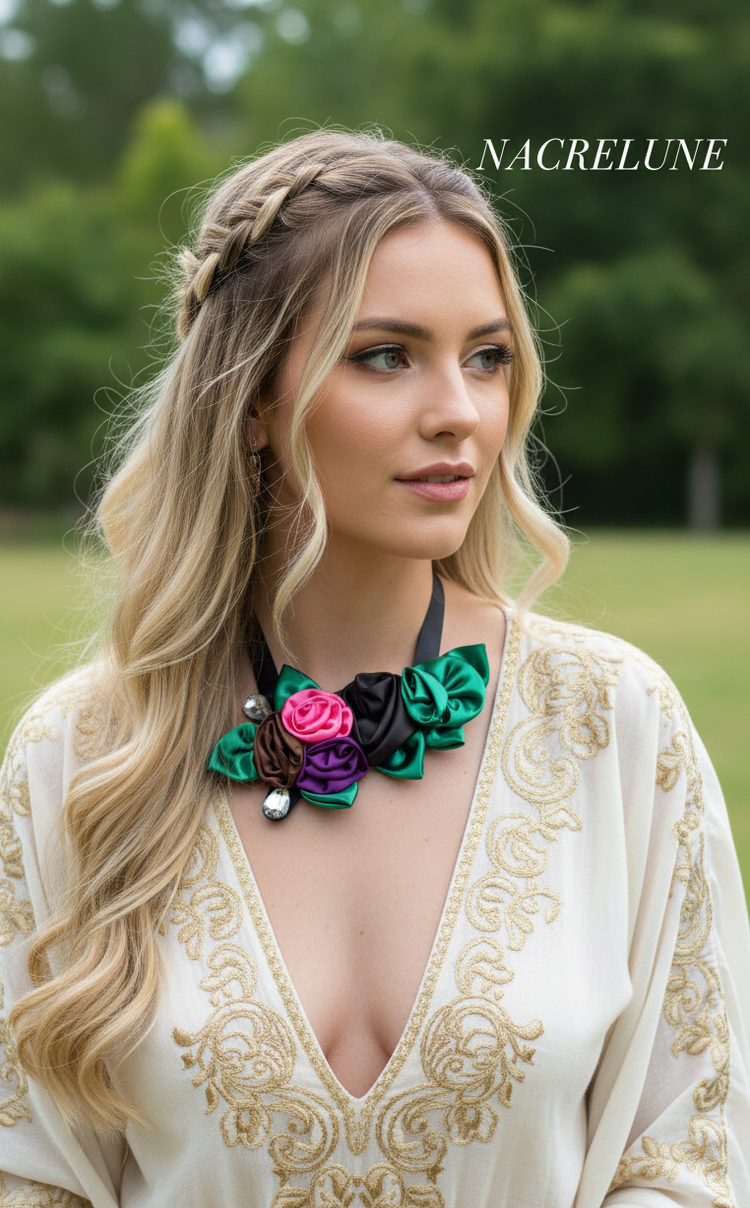 Collier fleurs en tissu – Style bohème romantique-NACRELUNE NACRELUNE collier