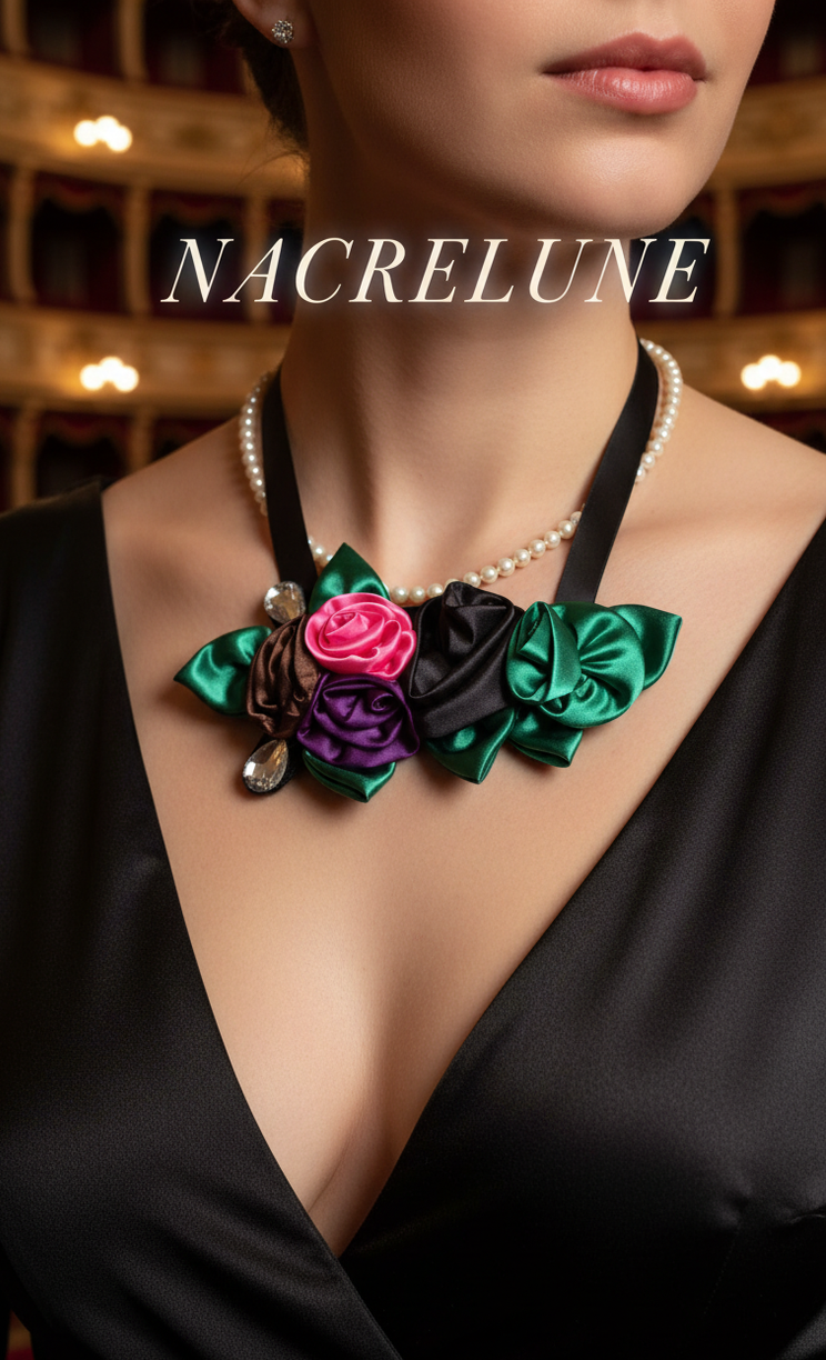 Collier fleurs en tissu – Style bohème romantique-NACRELUNE NACRELUNE collier