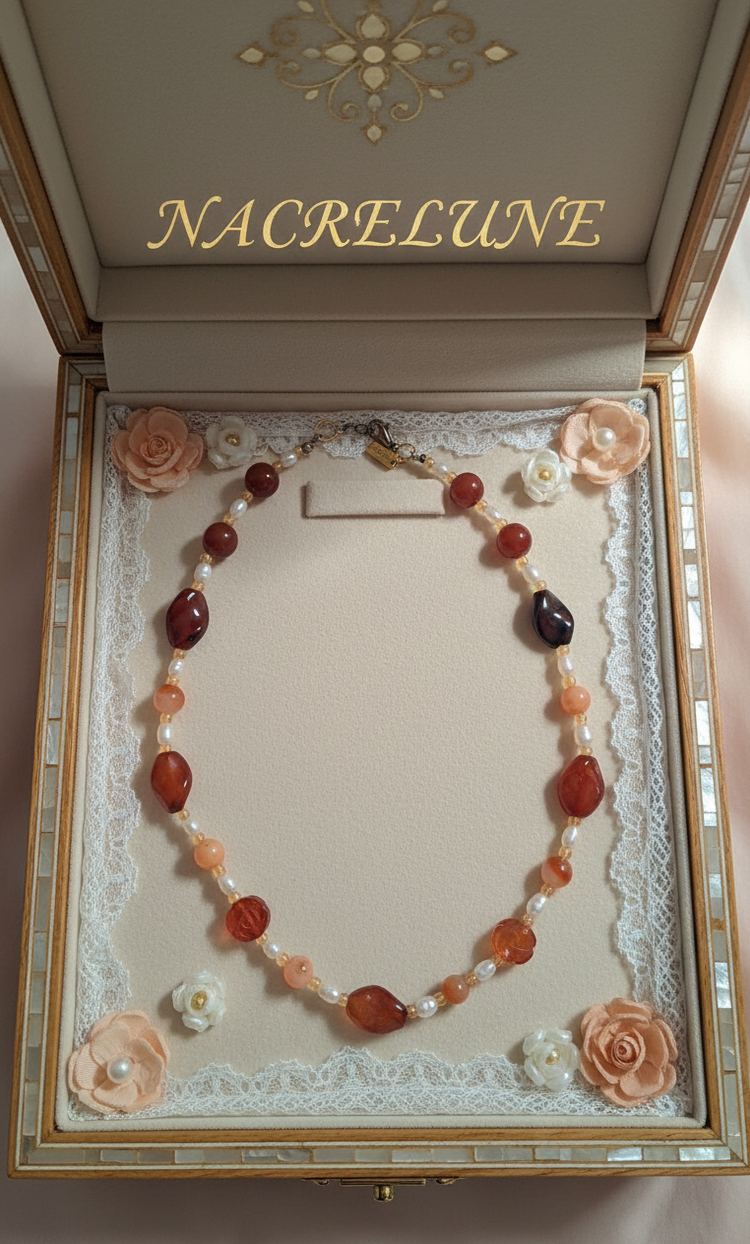 Collier fait main en France en agate et cornaline-NACRELUNE NACRELUNE collier