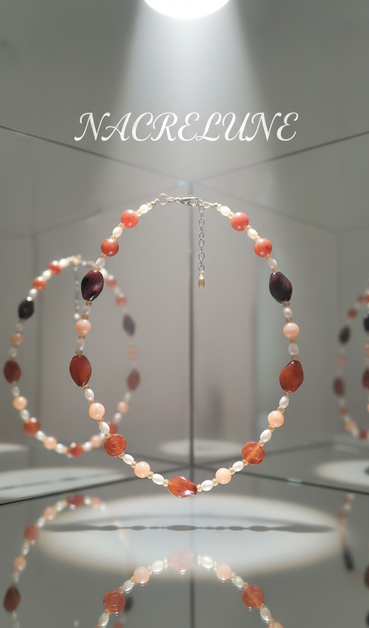 Collier fait main en France en agate et cornaline-NACRELUNE NACRELUNE collier