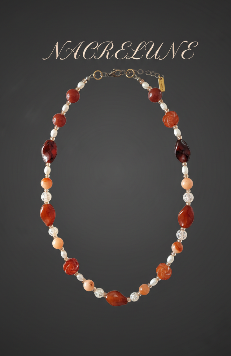 Collier fait main en France en agate et cornaline-NACRELUNE NACRELUNE collier