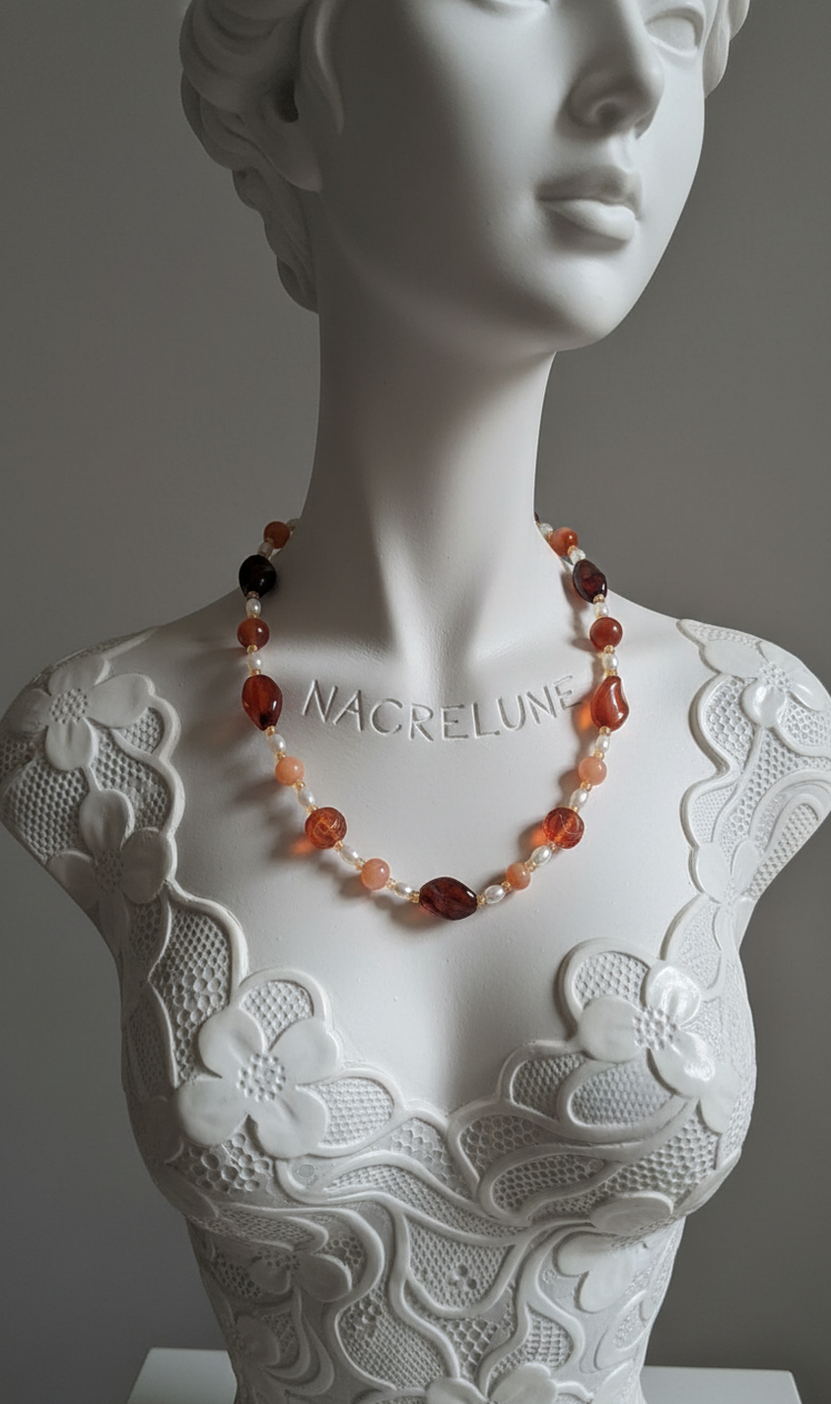 Collier fait main en France en agate et cornaline-NACRELUNE NACRELUNE collier