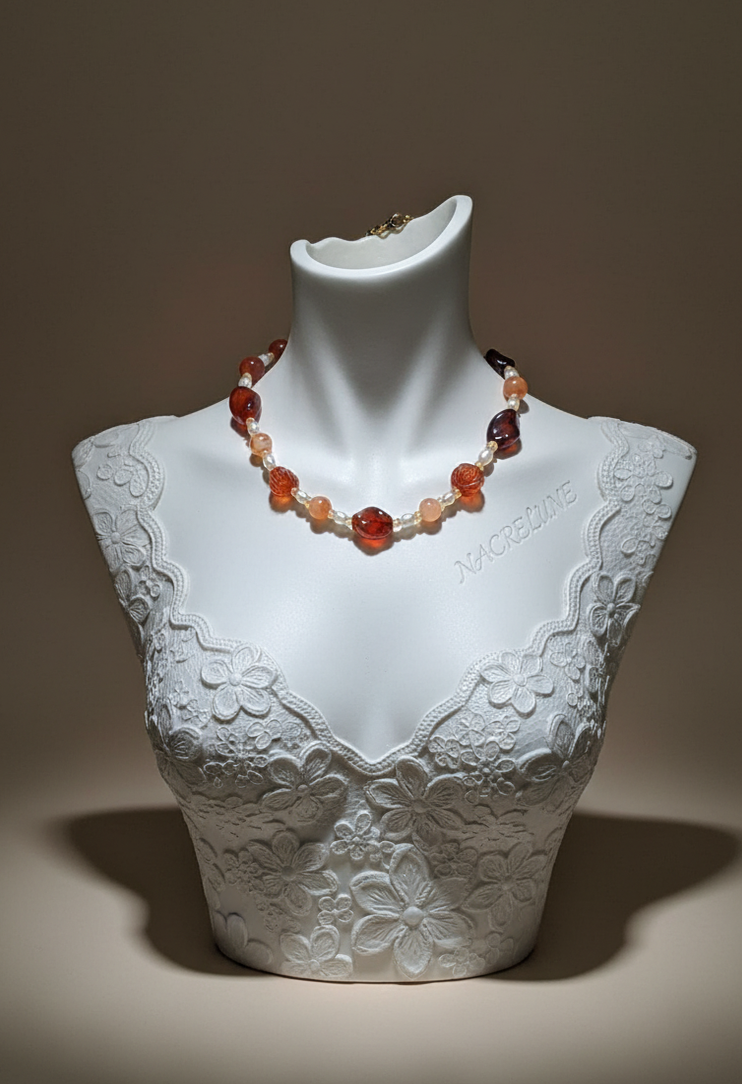Collier fait main en France en agate et cornaline-NACRELUNE NACRELUNE collier