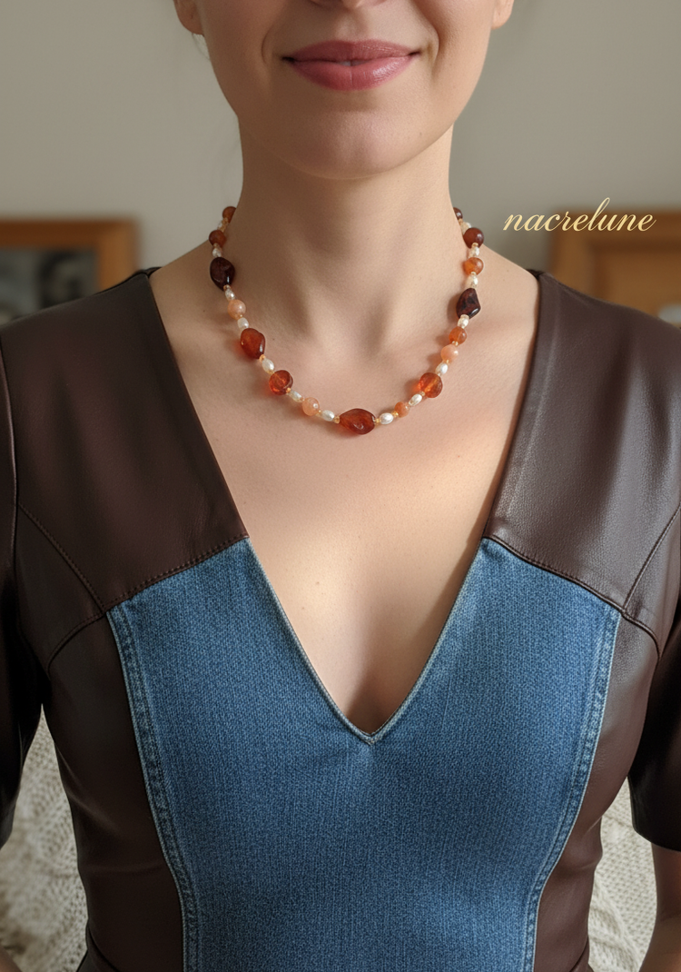 Collier fait main en France en agate et cornaline-NACRELUNE NACRELUNE collier
