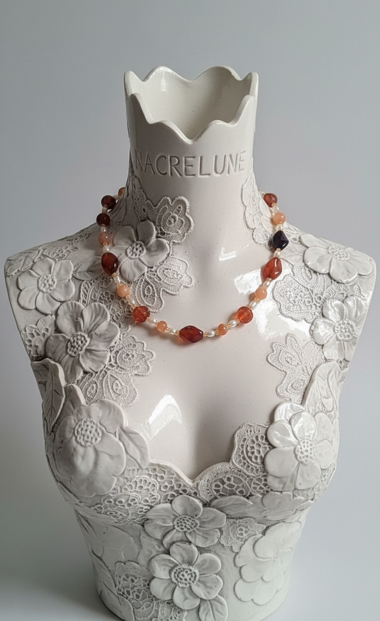 Collier fait main en France en agate et cornaline-NACRELUNE NACRELUNE collier