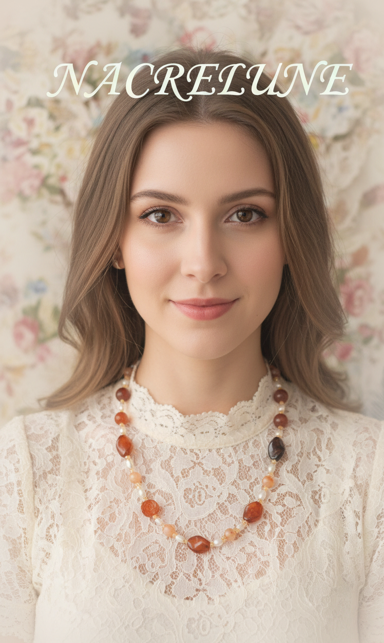Collier fait main en France en agate et cornaline-NACRELUNE NACRELUNE collier