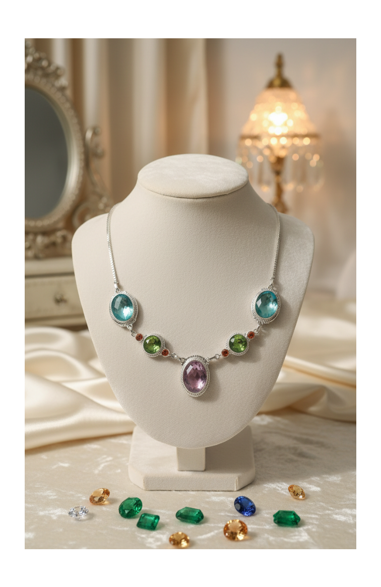 Collier argent 925 et topazes mystiques claires