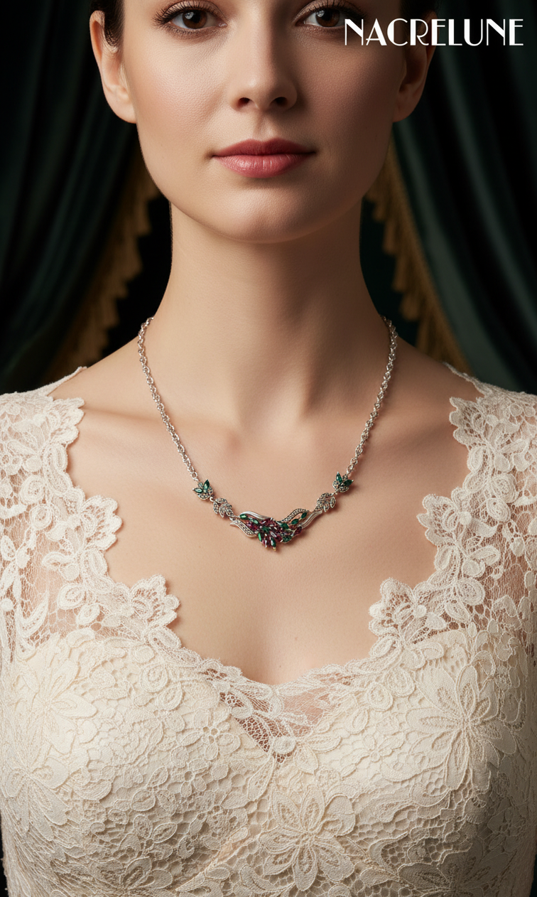 925 sterling silver and marcasite necklace with gemstones