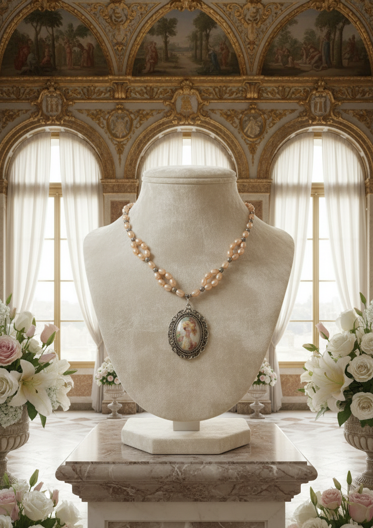 Collier Perles de Culture Oranges & Camée Victorien | NACRELUNE nacrelune.com collier