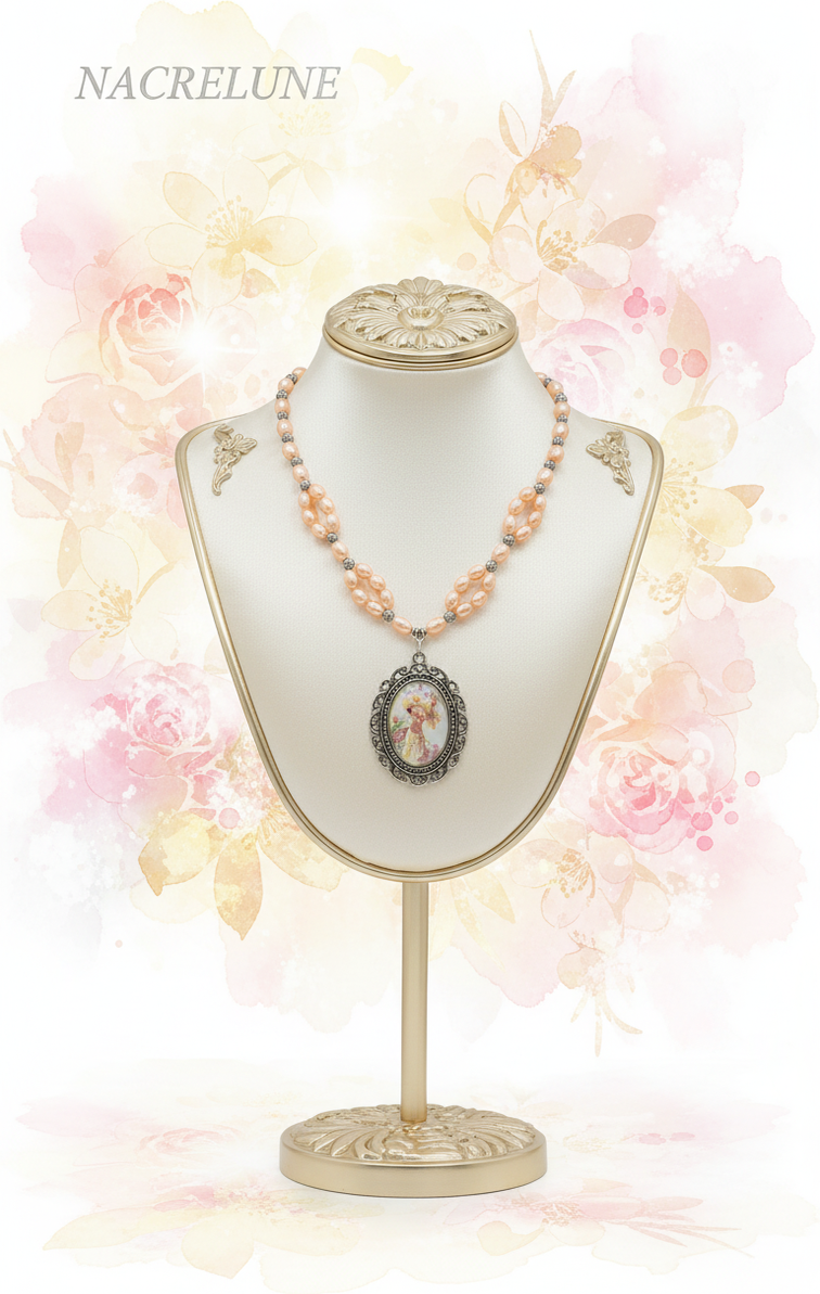 Collier Perles de Culture Oranges & Camée Victorien | NACRELUNE nacrelune.com collier