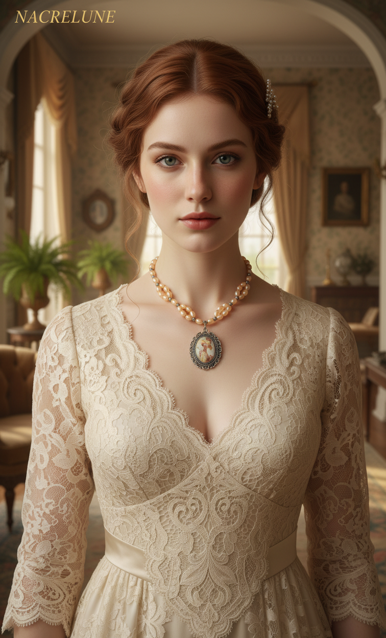 Collier Perles de Culture Oranges & Camée Victorien | NACRELUNE nacrelune.com collier