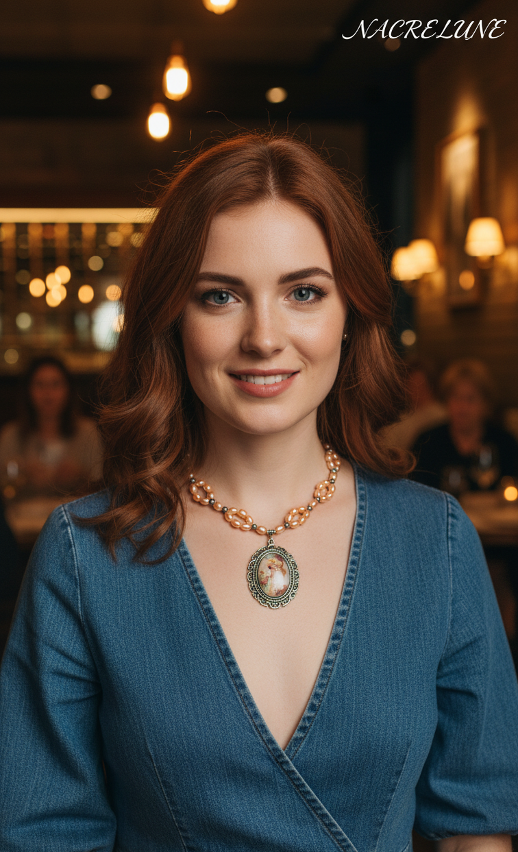 Collier Perles de Culture Oranges & Camée Victorien | NACRELUNE nacrelune.com collier