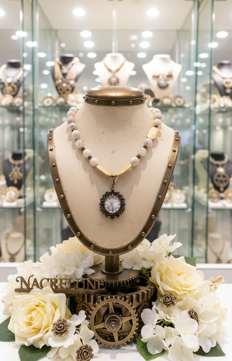 Collier Pierres de Lune Véritables & Camée Rond | NACRELUNE nacrelune.com collier