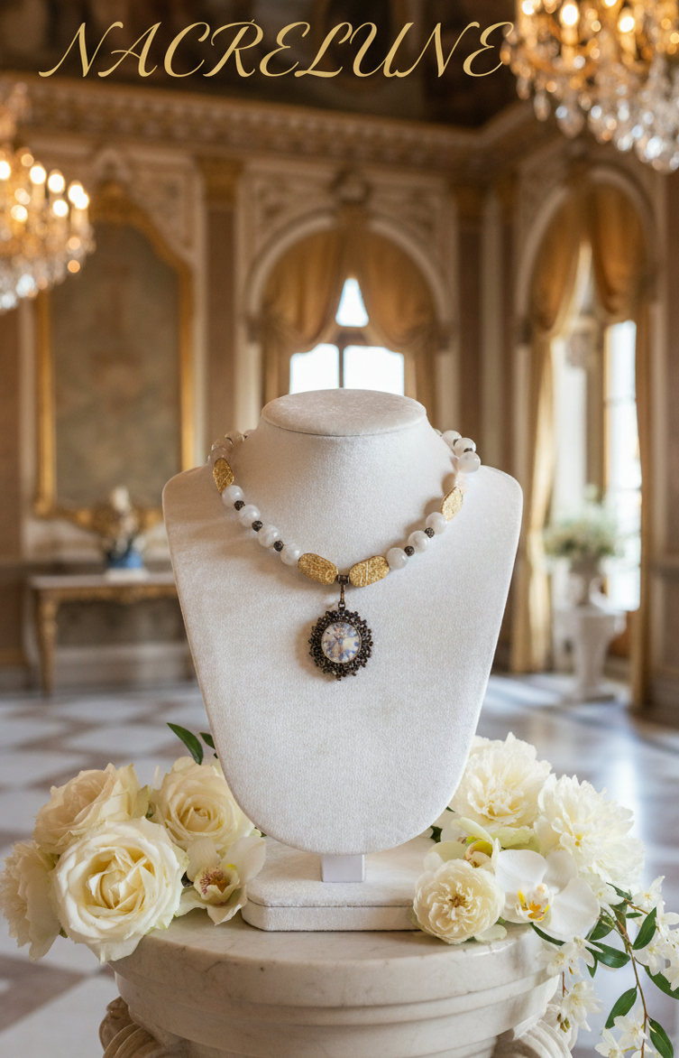Collier Pierres de Lune Véritables & Camée Rond | NACRELUNE nacrelune.com collier
