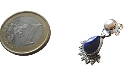 Pendientes de plata con lapislázuli y perlas E31 (Azul)