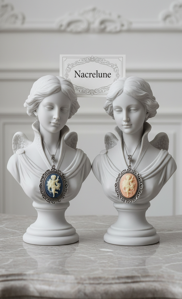 Grand Pendentif Camée Ange en Résine — 2 Couleurs | NACRELUNE NACRELUNE pendentif