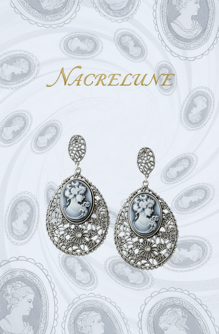 Grandes Boucles d'Oreille Camée Bleu Fantaisie – Bijou Vintage Chic & Audacieux | NACRELUNE NACRELUNE boucles d'oreille