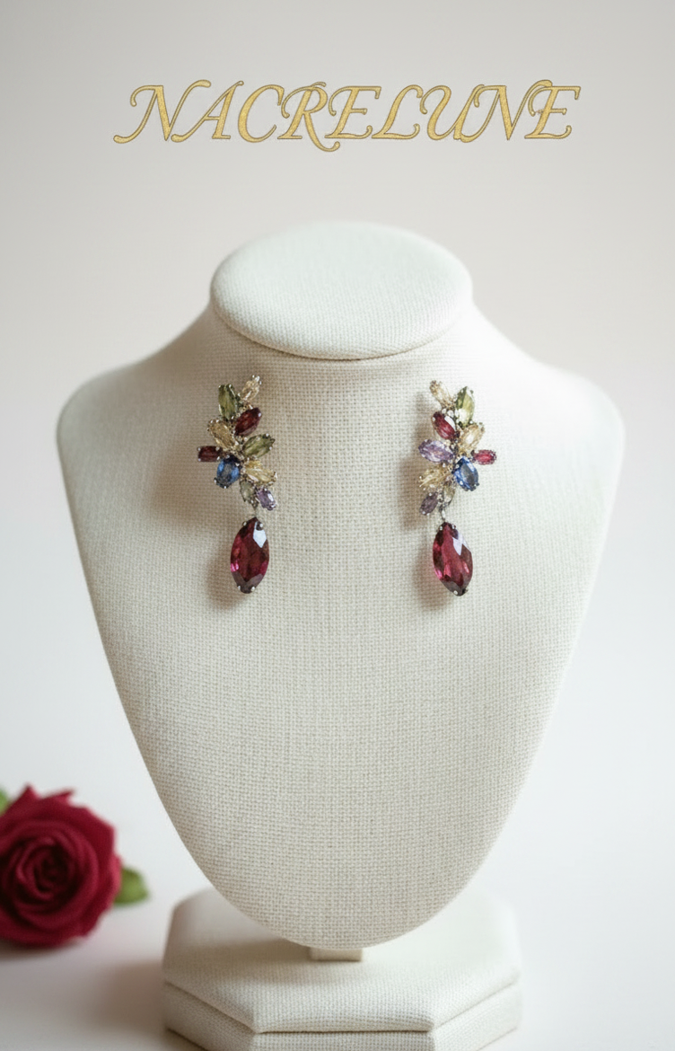 Large multicoloured zirconia earrings