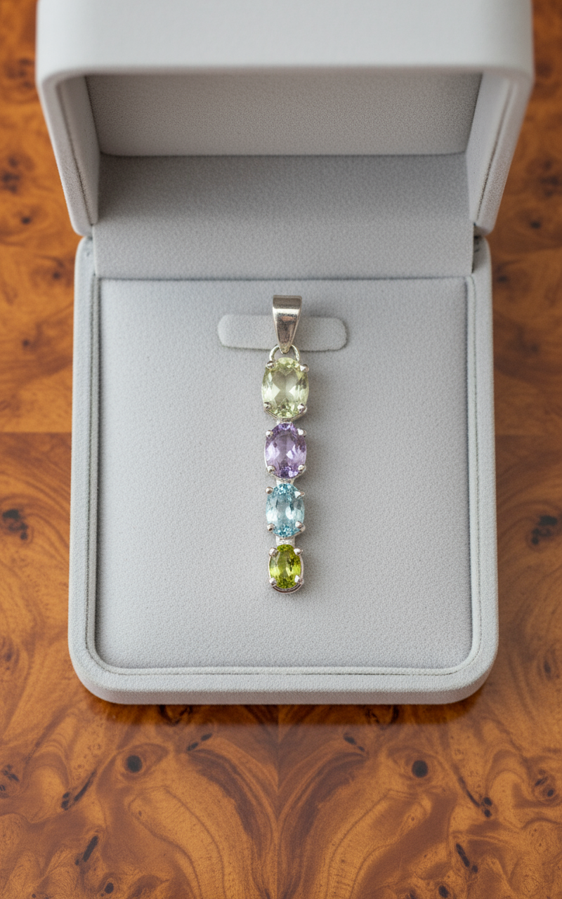 Pendentif argent et pierres semi précieuses taillées NACRELUNE pendentif