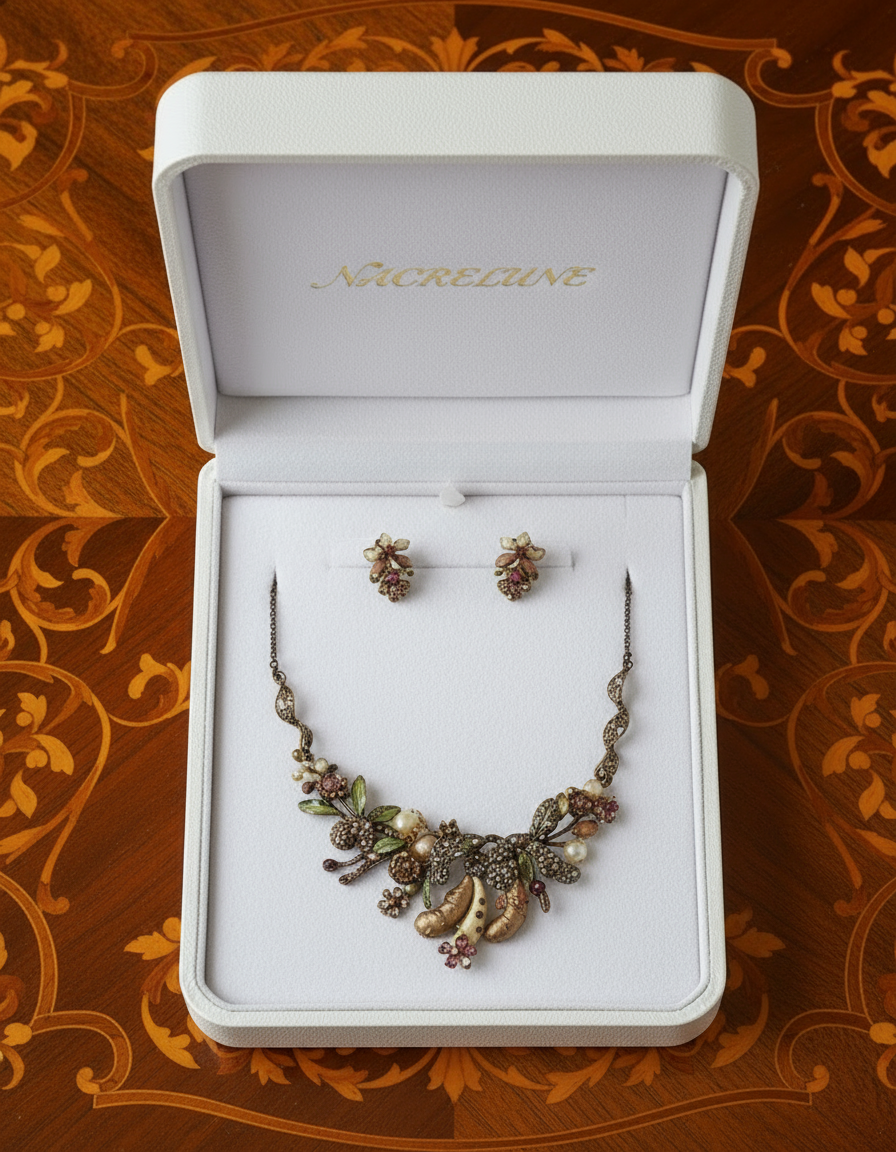 Parure fleurs et fruits en émail nacrelune.com parure