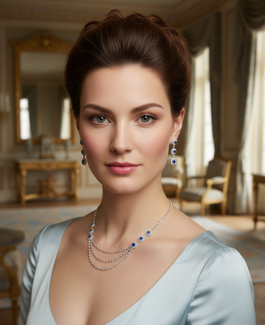Parure de petits strass bleu roi nacrelune.com parure