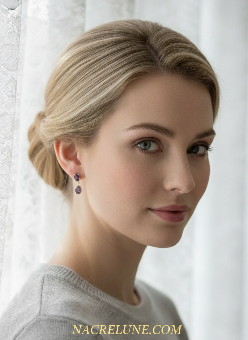 Boucles d'oreilles en argent et améthystes taillées NACRELUNE boucles d'oreille