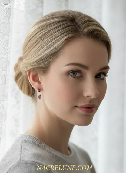 Boucles d'oreilles en argent et améthystes taillées NACRELUNE boucles d'oreille