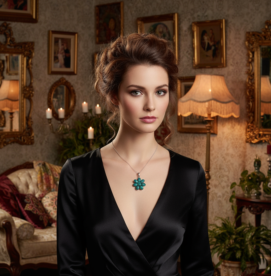 pendentif argent 925 avec émeraudes facettées NACRELUNE pendentif