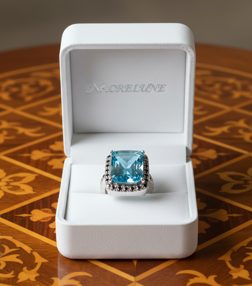 Bague Argent 925 Topaze Bleue Rectangle nacrelune.com Bague