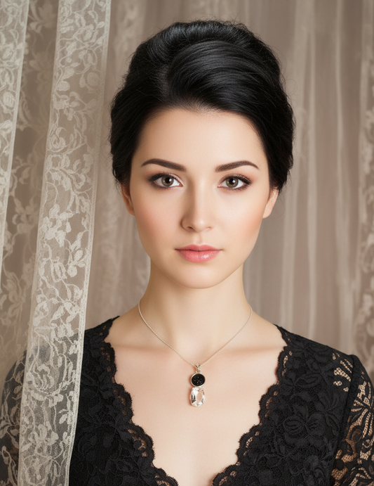 Pendentif en argent véritable avec topaze taillée traitée mystique et pierre de soleil sculptée NACRELUNE pendentif