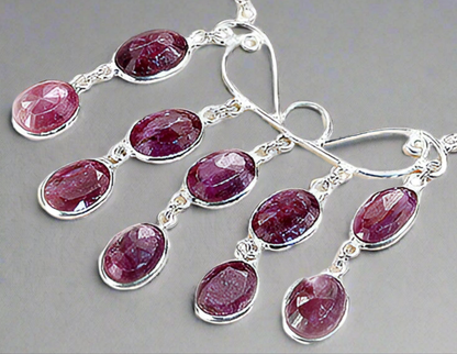 Collier argent 925 avec rubis véritables 5 pendentifs facettés