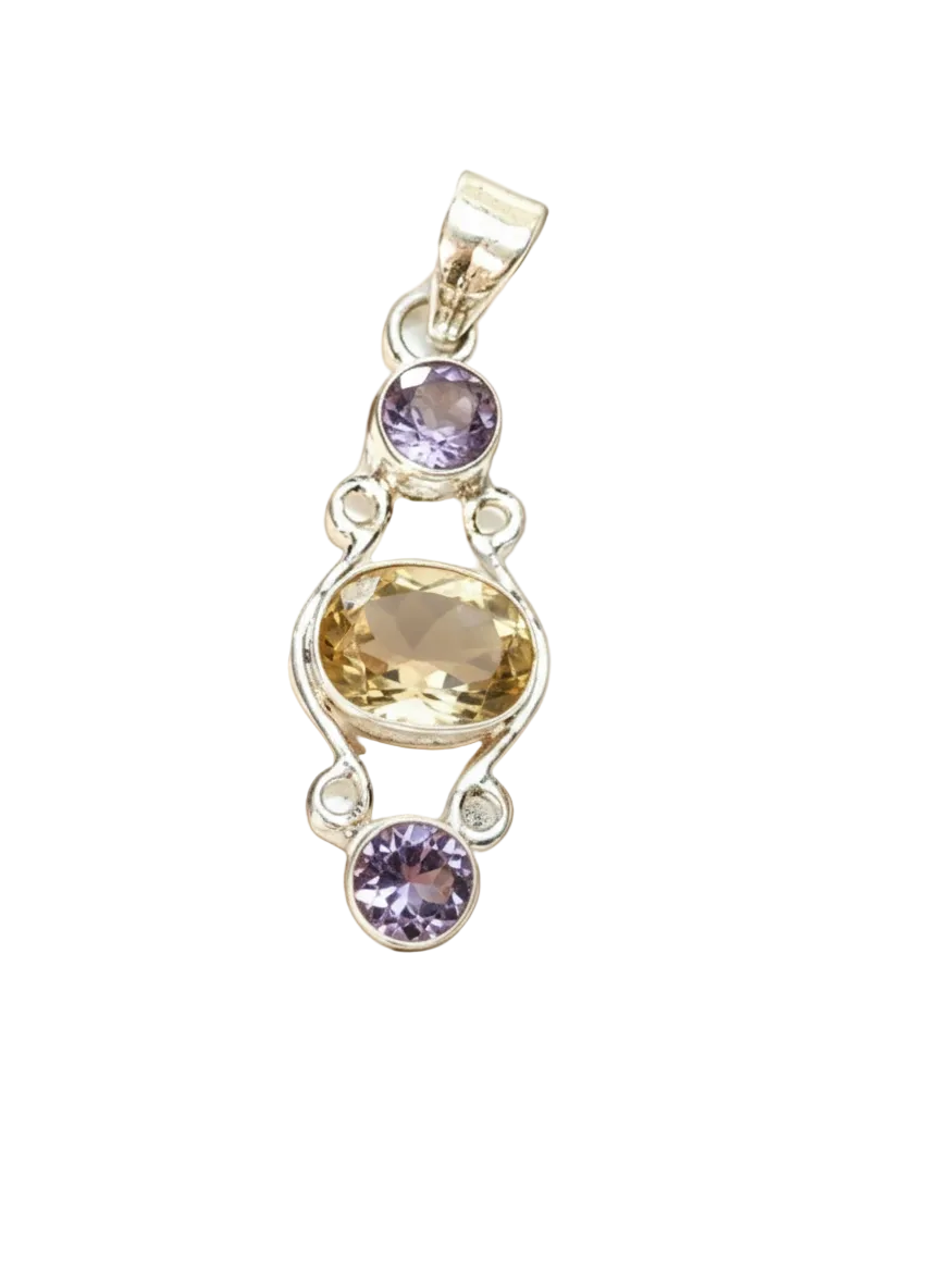 Pendentif argent 925 citrine et améthystes taillées - Élégance et brillance nacrelune.com collier