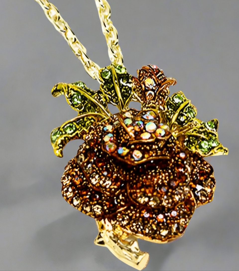 Pendentif en strass en forme de rose : 2 couleurs disponibles Bronze NACRELUNE pendentif