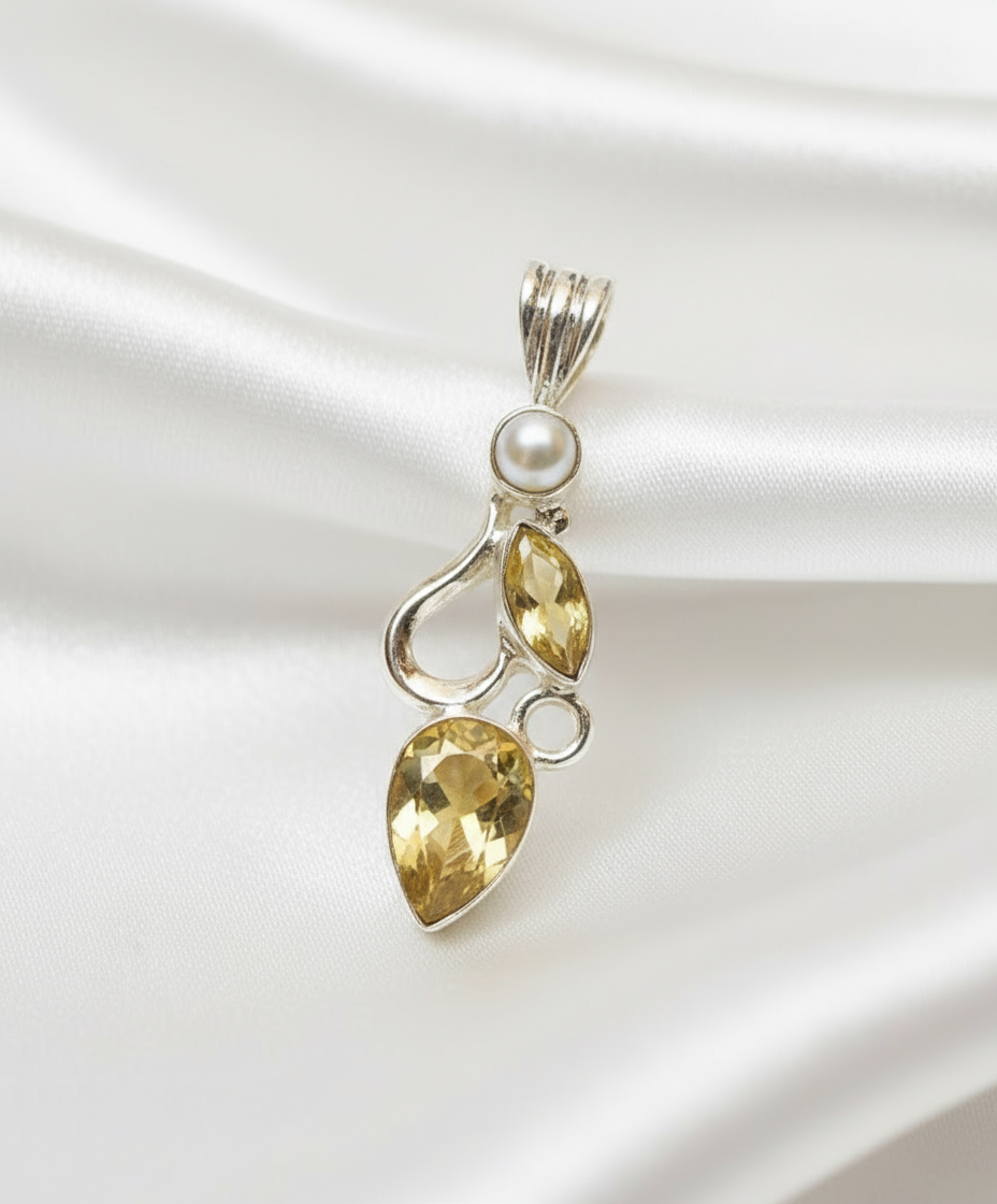 Pendentif en argent 925 avec perle et citrine taillée nacrelune.com collier