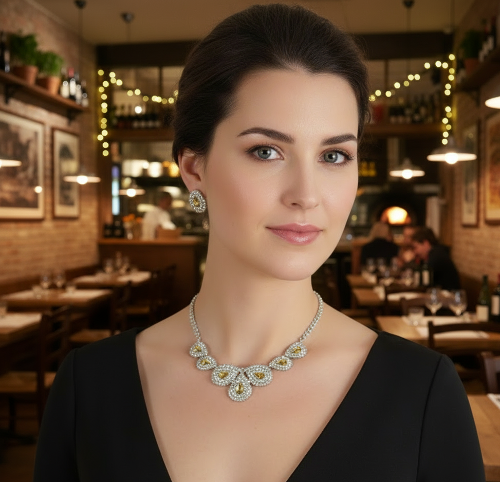 Parure en strass blancs et jaunes nacrelune.com parure
