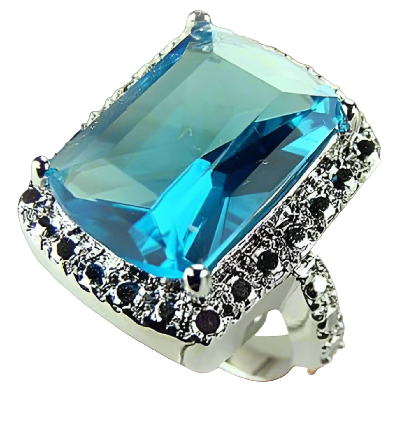 Bague Argent 925 Topaze Bleue Rectangle nacrelune.com Bague