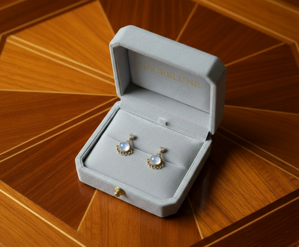 Boucles d'oreille en argent avec pierres de lune nacrelune.com boucles d'oreille