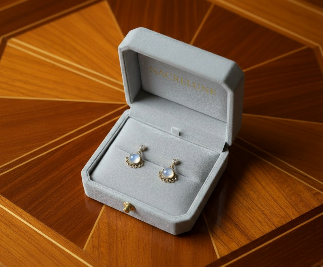 Boucles d'oreille en argent avec pierres de lune nacrelune.com boucles d'oreille