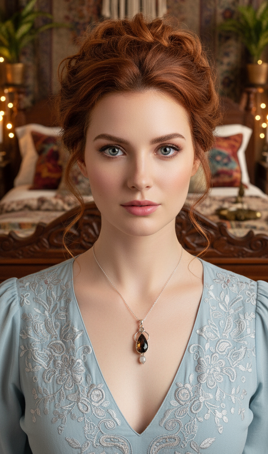 Pendentif en argent véritable avec perle fine et pierre brute polie NACRELUNE pendentif