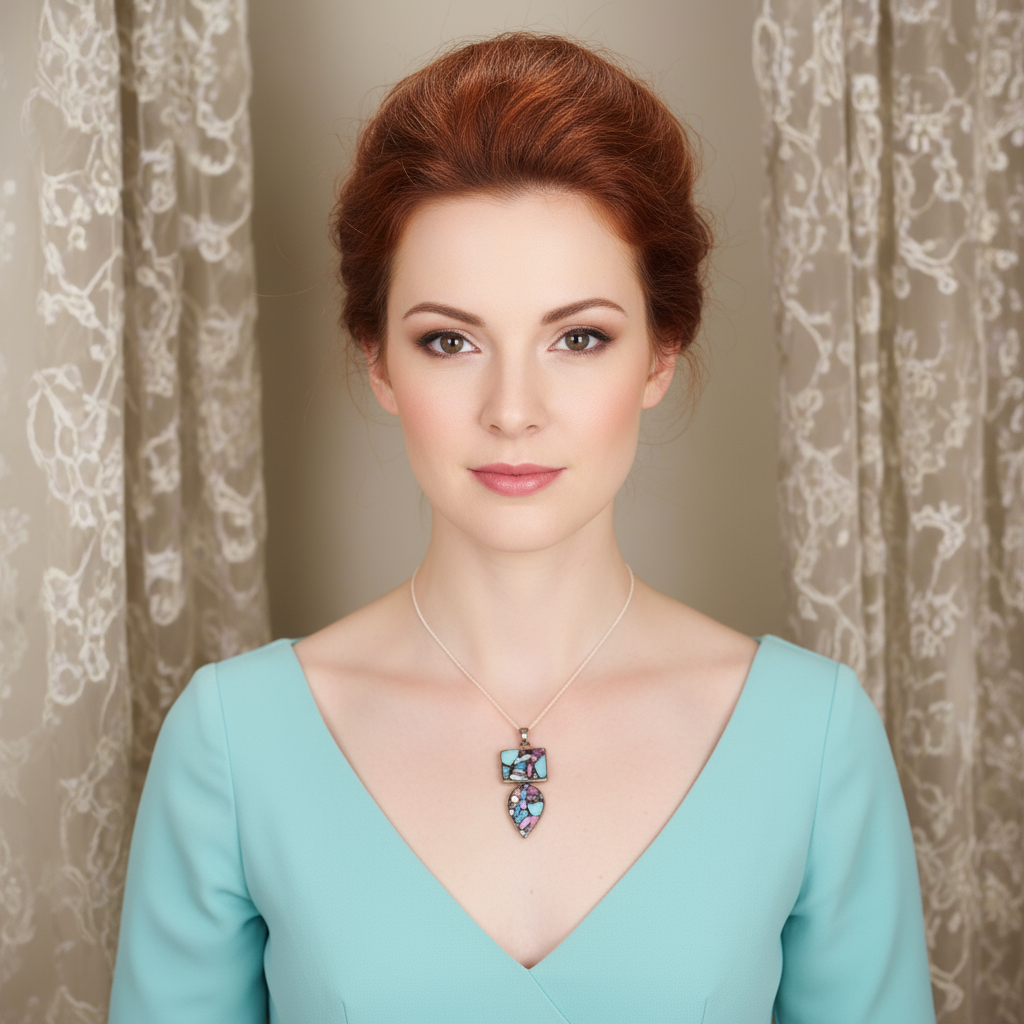 Pendentif en argent 925 avec turquoise mélangée cuivre nacrelune.com pendentif