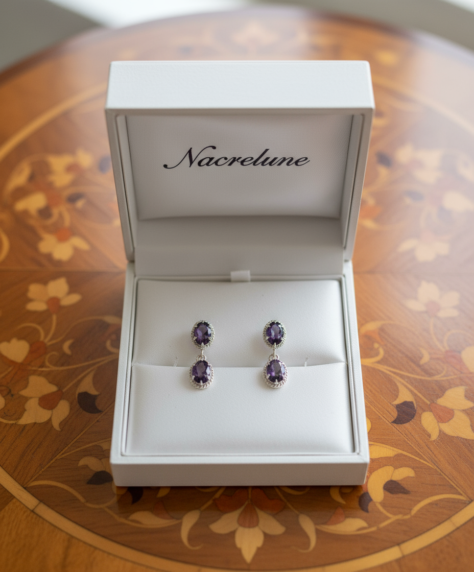 Boucles d'oreilles en argent et améthystes taillées nacrelune.com boucles d'oreille