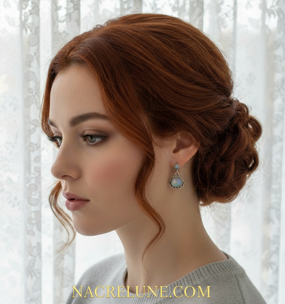 Boucles d'oreille en argent avec pierres de lune nacrelune.com boucles d'oreille