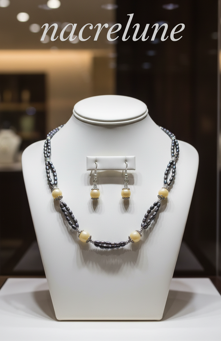 Parure Perles de Culture Irisées & Citrines Polies | Collier + Boucles – Nacrelune nacrelune.com parure