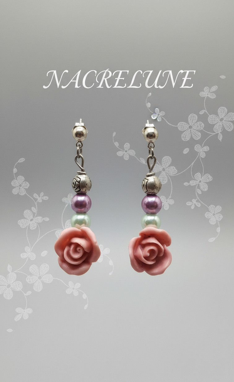 Boucles d'oreilles fleur en résine orange avec perles – NACRELUNE NACRELUNE boucles d'oreille